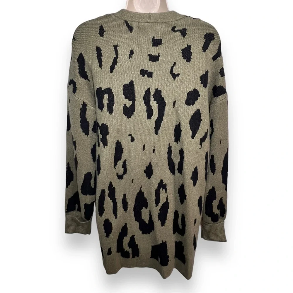 ZESICA Women’s Long Sleeve Open Front Leopard Print Cardigan Green Size Large - Picture 3 of 9